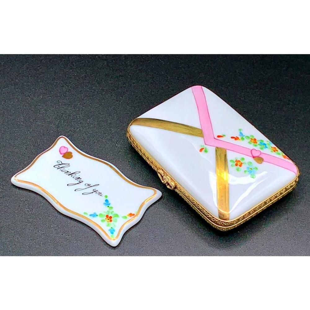 Authentic Limoges Envelope Trinket Box “Thinking of You” Plaque Hand Painted